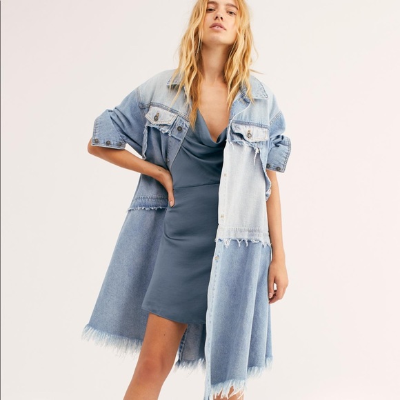 NWT Free people Women's Blue In Feelings Tiered Denim Jacket By We The Free